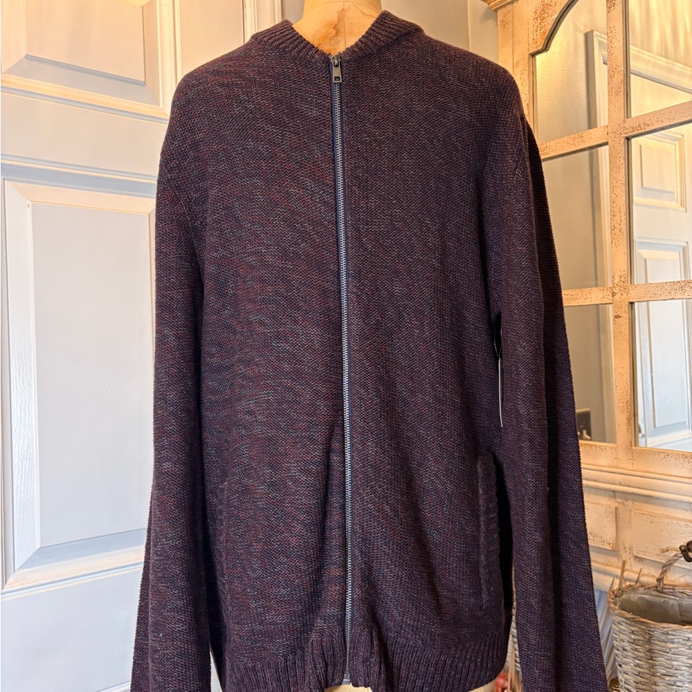 Commerce Dark Purple Men's Zip Up Preppy Sweater‎ w/ Pockets- Size Large